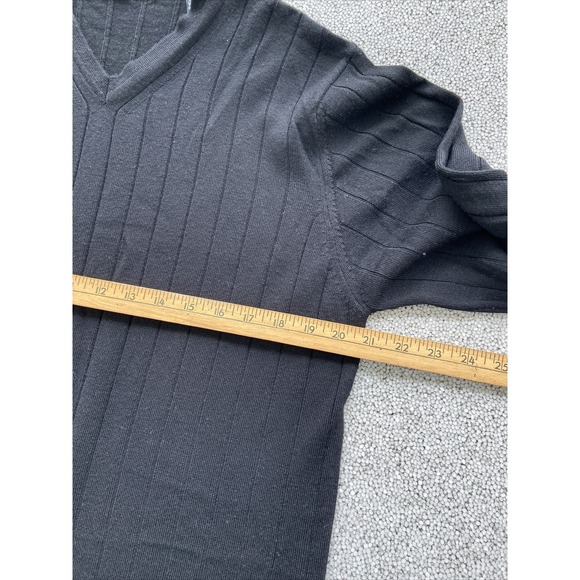 Brandini Italy Mens Sweater Size M Black Fine Merino Wool Ribbed Corporate Goth - Picture 7 of 11